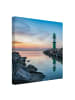WALLART Leinwandbild - Sunset at the Lighthouse in Blau