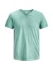 Jack & Jones T-Shirt 'JJESPLIT NECK TEE' in türkis-meliert