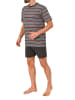 NORMANN Kurzarm Schlafanzug Shorty Pyjama Streifen in grau/rot
