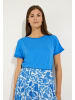 More & More softes T-Shirt mit Chiffonkante in blue