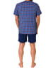 NORMANN Kurzarm Schlafanzug Shorty Jersey und karierten Pyjama Oberteil in marine
