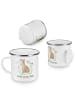 Mr. & Mrs. Panda Camping Emaille Tasse Hase Sitzen mit Spruch in Weiß