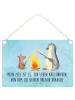 Mr. & Mrs. Panda Deko Schild Pinguin Lagerfeuer mit Spruch in Eisblau