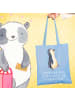 Mr. & Mrs. Panda Schultertasche Pinguin mHerzieren mit Spruch in Sky Blue