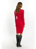 faina Damen Rippstrickkleid Mit Strass-Steinen in Rot