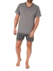 NORMANN Schlafanzug kurzarm Shorty mit karierter Jersey Hose - 86244 in grau