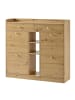 ABRIHOME Schuhschrank in Holzfarbe 110x26x100 cm mit 4 Klapptüren 2 Schubladen Offenen Fächern