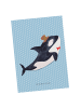 Mr. & Mrs. Panda Postkarte Orca Zylinder ohne Spruch in Blau Pastell