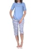 NORMANN Kurzarm Capri Schlafanzug Pyjama Katzen Optik Übergrößen in blau