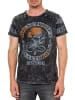 Rusty Neal Verwaschenes T-Shirt mit Seitlicher-Knopfleiste und Skull Print in Anthrazit