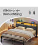 VASAGLE Bettgestell Conner in Schwarz-Tan - (B)160.5 x (H)104.5 x (T)218.3 cm