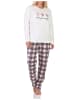 NORMANN Schlafanzug langarm Pyjama karierter Hose Jersey Übergrößen in weiß