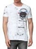 Rusty Neal Verwaschenes Rundhals T-Shirt mit Knopfleiste und Prints in Weiß