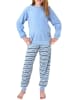 NORMANN Frottee Pyjama Schlafanzug langarm Bündchen und Pferd - 50646 in hellblau