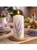 MARELIDA LED Kerze mit Lavendel Motiv Echtwachskerze 7x18,5cm weiß