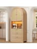 ABRIHOME Vitrinenschrank in Braun mit LED Rattantüren 3 Schubladen 80x35x180 cm