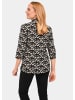 GOLDNER Kurzgröße:  Druckbluse Hemdbluse, durchgehende Knopfleiste in schwarz / sand