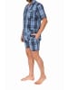 NORMANN kurzarm Schlafanzug Shorty Pyjama gewebt zum Knöpfen - 80174 in blau
