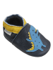 Bemesu Dunkelblaue Baby Leder Krabbelschuhe, mit rutschfester Sohle –Dinosaurier-Muster