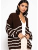 SASSYCLASSY Gestreifter Cardigan mit Außennähten in Dunkelbraun