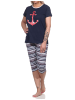 NORMANN Capri Schlafanzug kurzarm Pyjama Anker und Ringeln - 74837 in navy