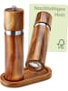 Praknu Salz und Pfeffermühle aus Akazienholz mit Untersetzer - Nachhaltiges