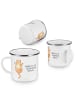 Mr. & Mrs. Panda Camping Emaille Tasse Katze Umarmen mit Spruch in Weiß