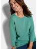 GOLDNER Kurzgröße:  Strickpullover Halbarm Baumwollpullover mit Struktur in graugrün