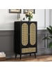ABRIHOME Sideboard in Schwarz mit Rattanfront und 2 Türen 1,1 m Höhe und 1 Schublade
