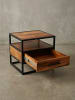 KADIMA DESIGN Massiver Sheesham-Holz Nachttisch: Stilvolle Industrie-Optik, Stauraum
