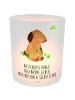 Mr. & Mrs. Panda Glas Windlicht Hund Kleeblatt mit Spruch in Transparent