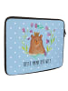 Mr. & Mrs. Panda Laptop Tasche Bär Königin mit Spruch in Blau Pastell