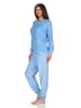 NORMANN Frottee Pyjama Schlafanzug Bündchen und Tier Applikation - 51790 in hellblau