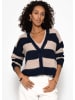 SASSYCLASSY Cardigan mit Blockstreifen und V-Ausschnitt in Dunkelblau