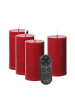 Uyuni 4er Set LED Kerzen PIA Rustik-Optik H: 15cm mit Batterien und Fernb in rot