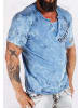 Rusty Neal V-Neck T-Shirt Verwaschen mit Seitlichem Logo Print in Blau