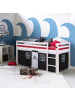 Homestyle4u Hochbett 90x200 mit Vorhang, Lattenrost, Matratze in Weiß Pirat