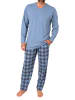 NORMANN Schlafanzug langarm mit karierter Jersey Hose in blau