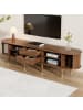 ABRIHOME TV Schrank in Walnuss 175 cm mit Rattan Schiebetür Landhausstil Schubladen