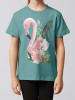 wat? Apparel T-Shirt Flamingo mit Blumen in Teal Monstera