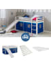 Homestyle4u Hochbett 90x200 mit Vorhang, Lattenrost, Matratze, Rutsche in Weiß