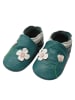 Yalion Leder-Krabbelschuhe "2 Blumen" in Petrol