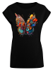 F4NT4STIC Extended Shoulder T-Shirt Schmetterling Blumen in schwarz