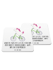 Mr. & Mrs. Panda Bierdeckel Einhorn Radfahrer mit Spruch in Weiß