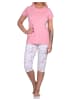 NORMANN Eleganter Damen Capri Pyjama, Schlafanzug mit Capri Hose - 86341 in rosa