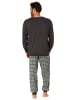 NORMANN Pyjama Schlafanzug Bündchen und karierter Jersey Hose - 68047 in dunkelgrau
