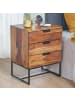 KADIMA DESIGN Nachttisch Nachtkonsole | Sheesham/Metall, 50x40x65cm, 3 Schubladen