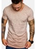 Amaci&Sons Basic T-Shirt mit Zipper und Rundhalsausschnitt AUSTIN in Beige Verwaschen