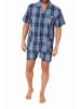 NORMANN kurzarm Schlafanzug Shorty Pyjama gewebt zum Knöpfen - 80171 in blau