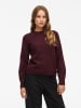 Vila Weicher Strickpullover mit Rundhalsausschnitt und Rippenbündchen in Weinrot
